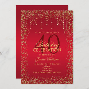 Ruby Red & Gold Glitter Decoration Birthday Invitation