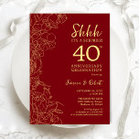 Ruby Red Gold Surprise 40th Anniversary Invitation<br><div class="desc">Ruby Red Gold Floral Surprise 20th Wedding Anniversary Celebration Invitation. Minimalist modern design features botanical accents and typography script font. Simple floral invite card perfect for a stylish surprise anniversary party. Can be customised for any years of marriage. Printed Zazzle invitations or instant download digital printable template.</div>