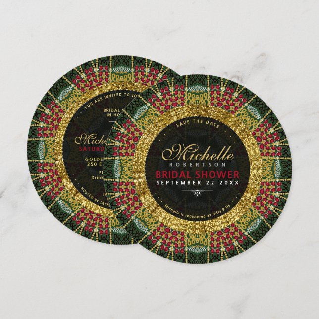Ruby Red Green Gold Glitter Bridal Shower Invitation (Front/Back)