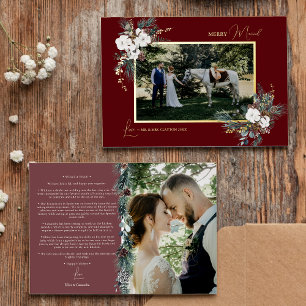 Ruby Red Greenery Vintage Merry Married Photo Foil Holiday Card