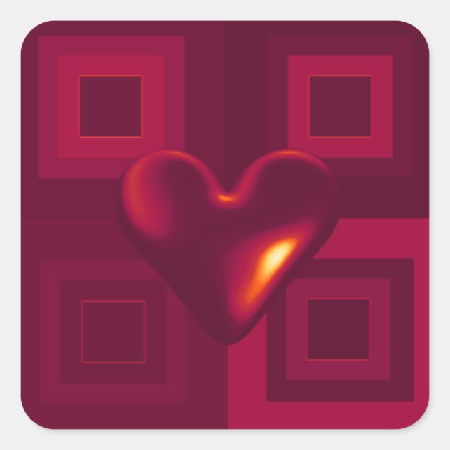 Ruby Red Heart Design Square Sticker (Front)
