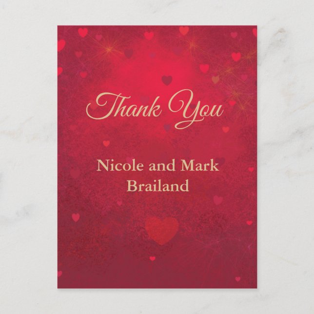Ruby Red hearts confetti thank you Postcard (Front)