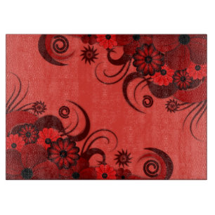 Ruby Red Hibiscus Floral Glass Chopping Board