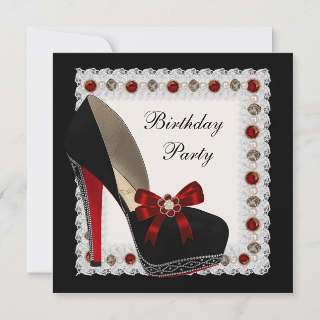 Ruby Red High Heel Shoe Birthday Party Invitations (Front)