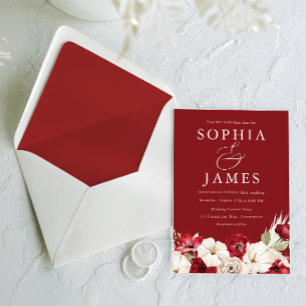 Ruby Red & Ivory Vintage Classic Wedding Invitation