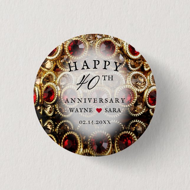 Ruby Red Jewelled 40th Wedding Anniversary 3 Cm Round Badge (Front)
