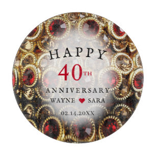Ruby Red Jewelled 40th Wedding Anniversary Cutting Board