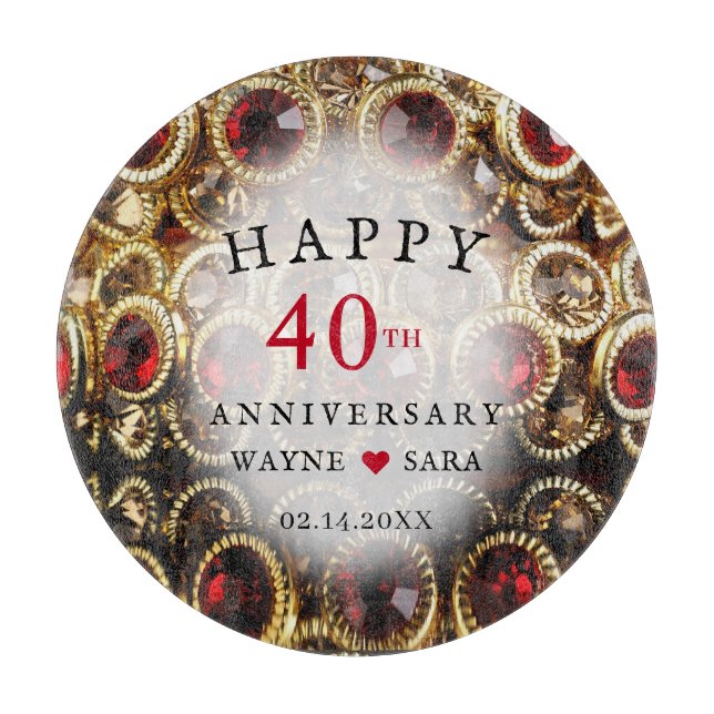 Ruby Red Jewelled 40th Wedding Anniversary Cutting Board (Front)