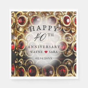 Ruby Red Jewelled 40th Wedding Anniversary Napkin