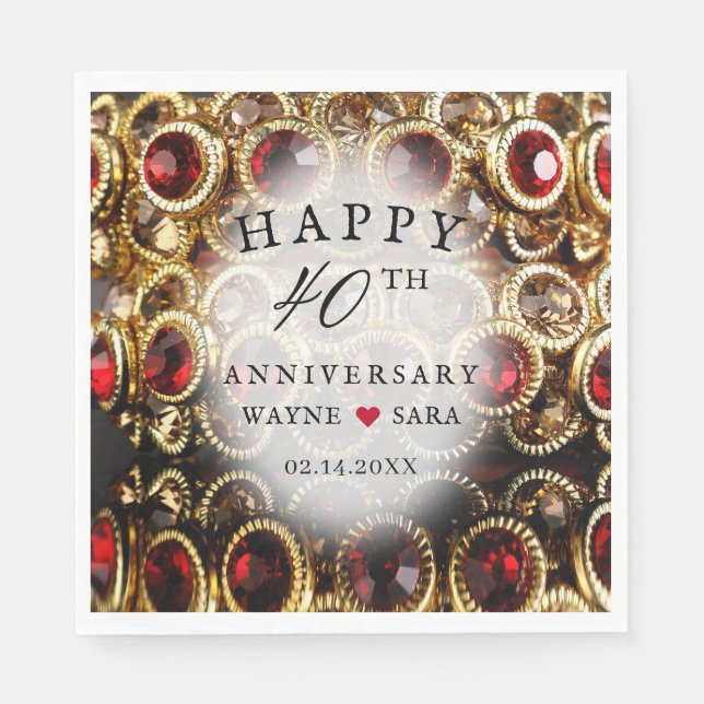 Ruby Red Jewelled 40th Wedding Anniversary Napkin (Front)