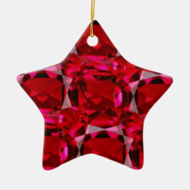 RUBY RED JULY GEM BIRTHSTONE DECORATIVE DESIGN CERAMIC TREE DECORATION (Front)