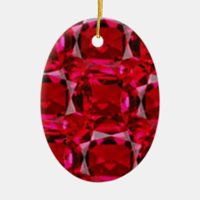 RUBY RED JULY GEM BIRTHSTONE DECORATIVE DESIGN CERAMIC TREE DECORATION (Front)
