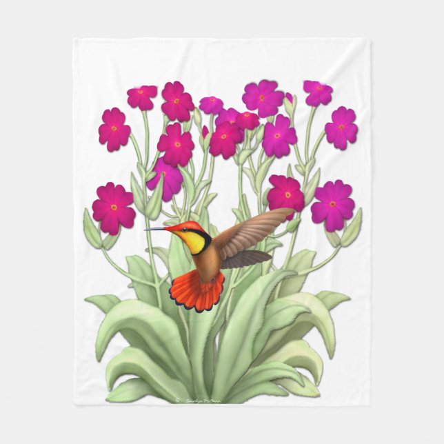 Ruby Red Jungle Hummingbird Fleece Blanket (Front)