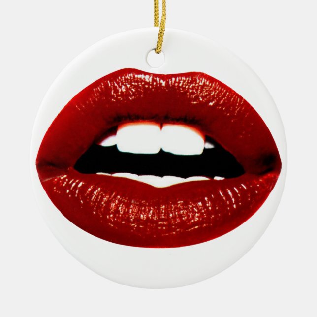 Ruby Red Lips Ceramic Tree Decoration (Front)