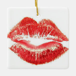**RUBY RED LIPS KISS** CERAMIC ORNAMENT