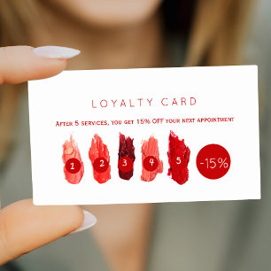 Ruby red lipstick swatches beauty salon loyalty card