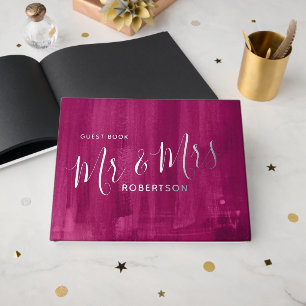Ruby red modern art painted custom wedding  guest book