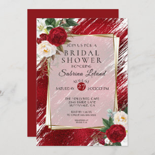 Ruby Red Peonies and Crimson Paint Stroke Invitation