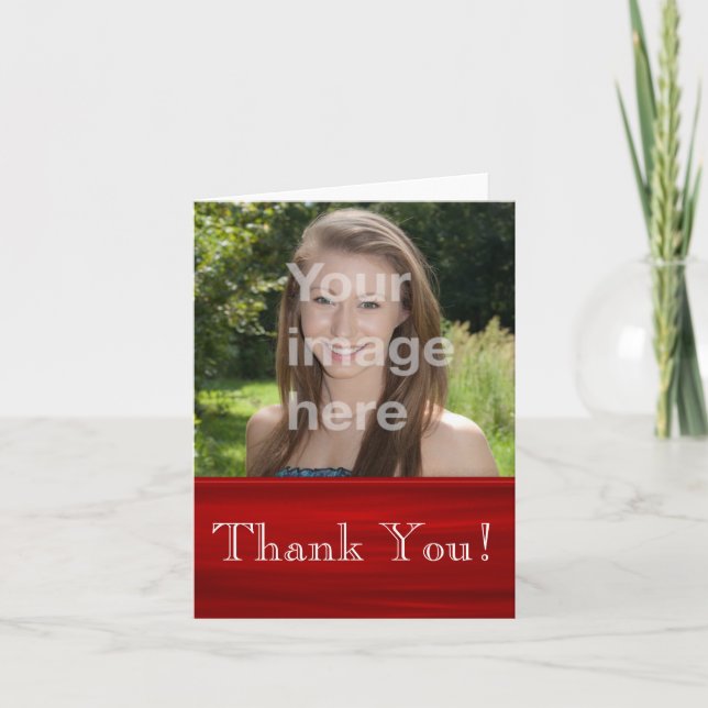 Ruby Red Photo Thank You Note Card (Front)