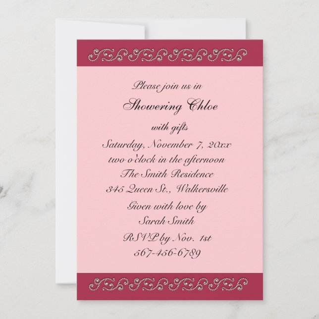 Ruby Red, Pink and Pearls Bridal Shower Invitation (Front)