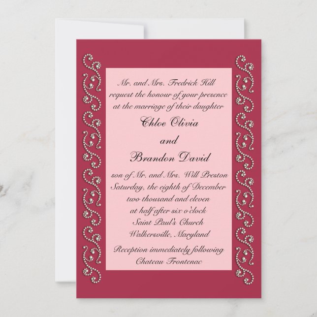 Ruby Red, Pink and Pearls Wedding Invitation (Front)