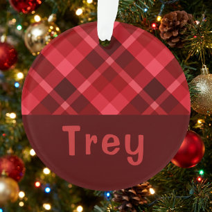 Ruby Red Plaid Monogram Acrylic Circle Ornament