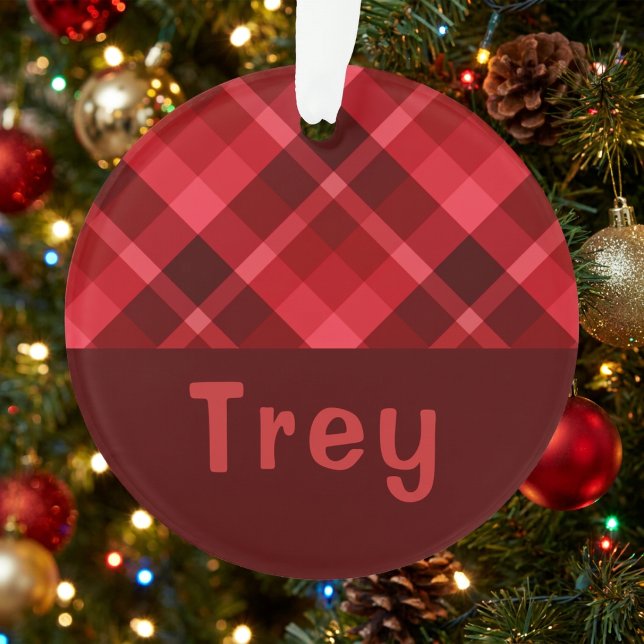 Ruby Red Plaid Monogram Acrylic Circle Ornament (Ruby Red Plaid Monogram Acrylic Circle Ornament)