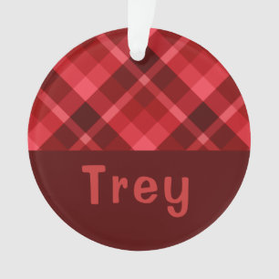 Ruby Red Plaid Monogram Circle Acrylic Ornament