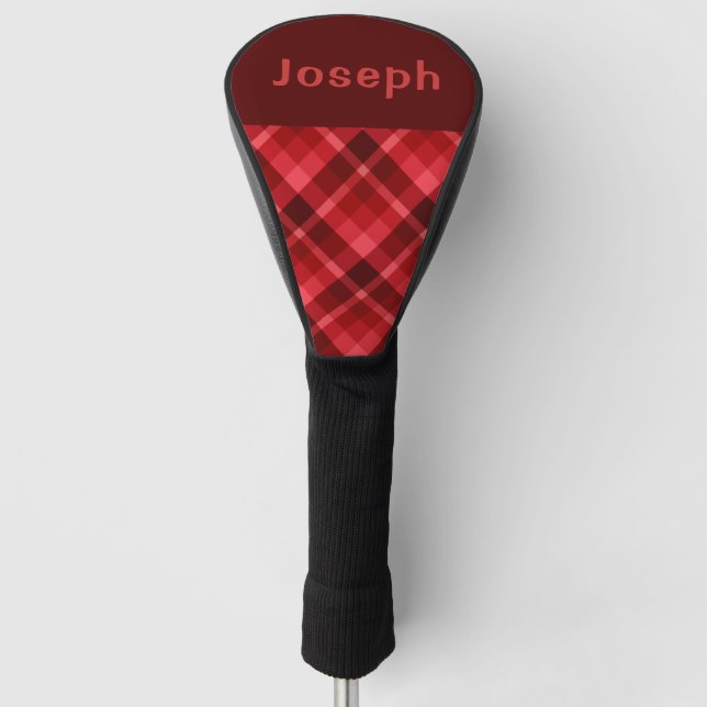 Ruby Red Plaid Monogram Golf Head Driver Cover (Front)