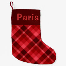 Ruby Red Plaid Monogram Small Christmas Stocking