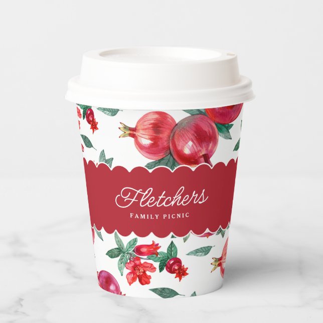 Ruby Red Pomegranate Botanical Customisable Paper Cups (Front)