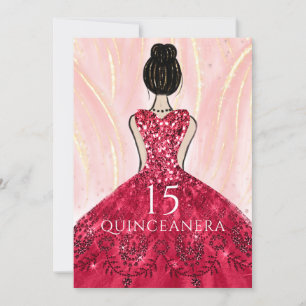 Ruby Red Princess Dress Quinceanera Party Invitation