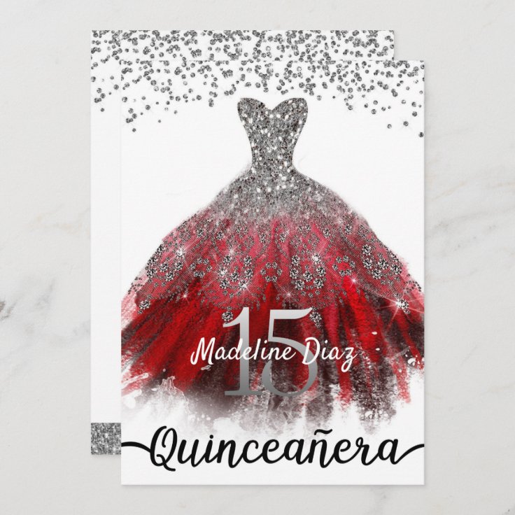 Ruby Red Quinceañera Dress Birthday Invitation | Zazzle