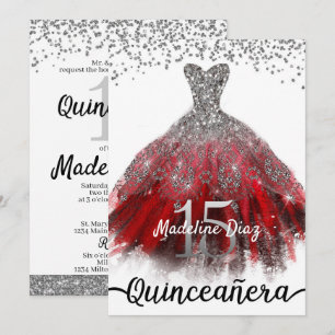 Ruby Red Quinceañera Dress Birthday Invitation