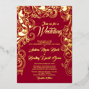 Ruby Red Real Gold Foil Abstract Floral