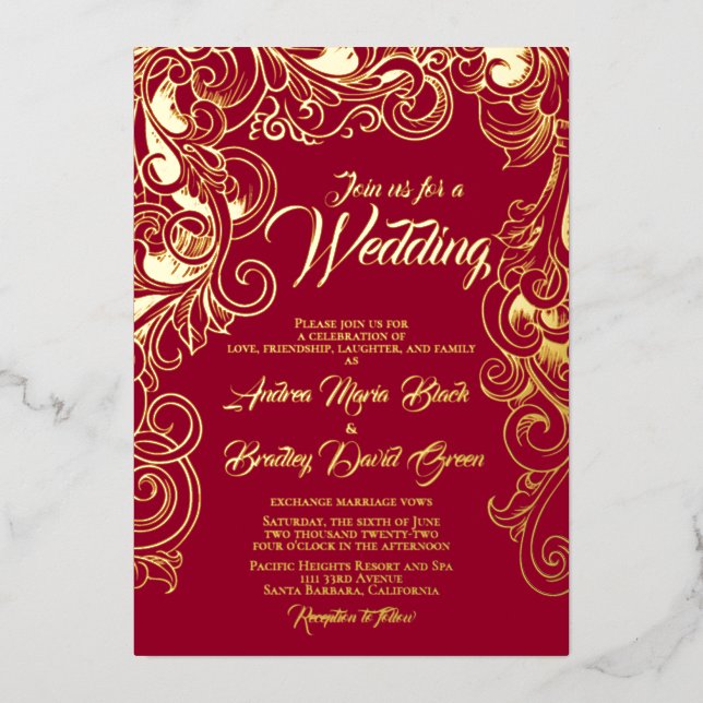 Ruby Red Real Gold Foil Abstract Floral (Front)