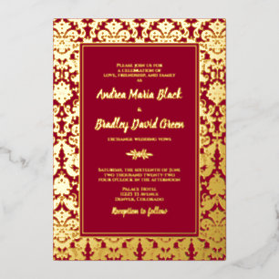 Ruby Red Real Gold Foil Damask Wedding