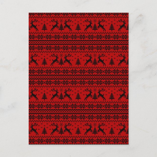 Ruby Red Reindeer Sweater Looking Christmas  Holiday Postcard (Front)