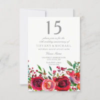 Ruby Red Rose 15th Wedding Anniversary Invitation