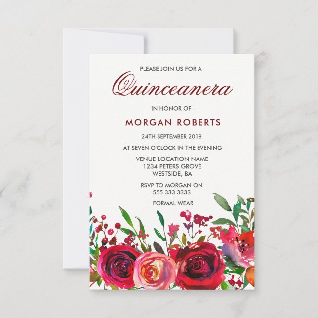 Ruby Red Rose Quinceanera Invitation (Front)