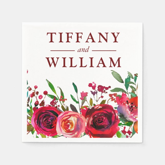 Ruby Red Rose Romantic All Occasions Napkin (Front)