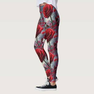 Ruby Red Rose Stem And Buds, Leggings