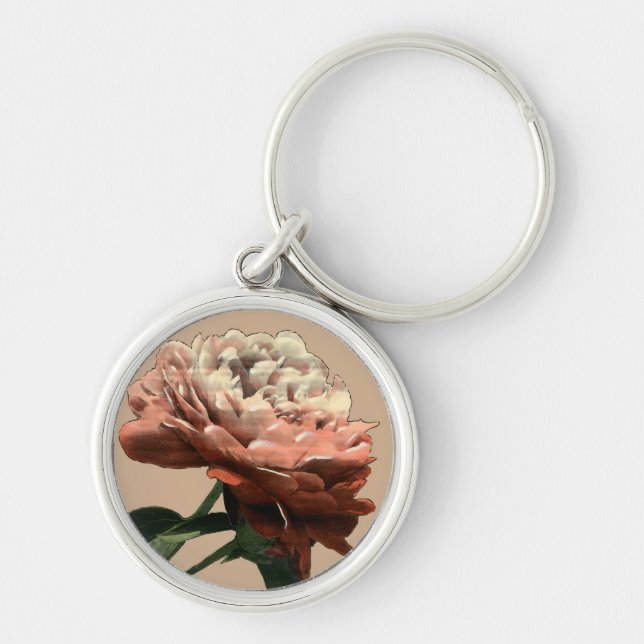 Ruby Red Rose with White Accents Key Ring (Front)