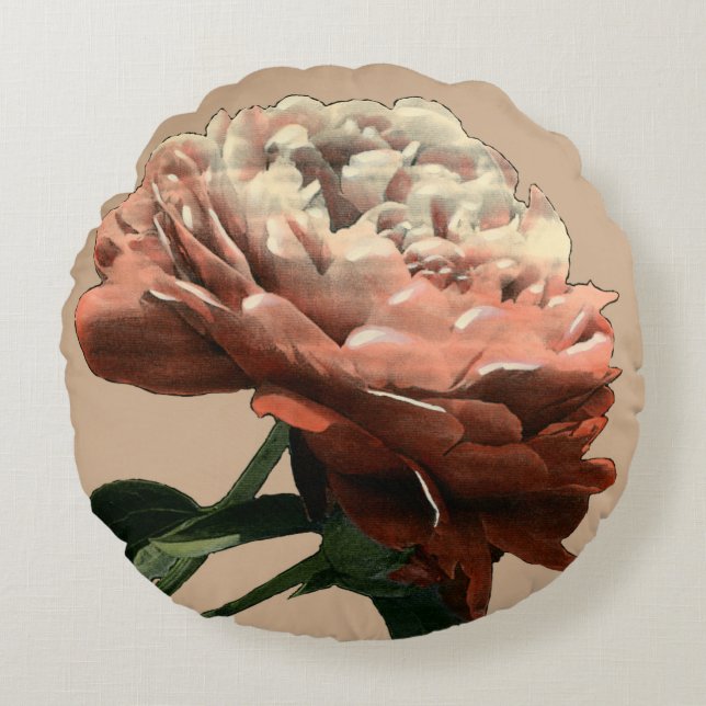 Ruby Red Rose with White Accents Round Cushion (Front)