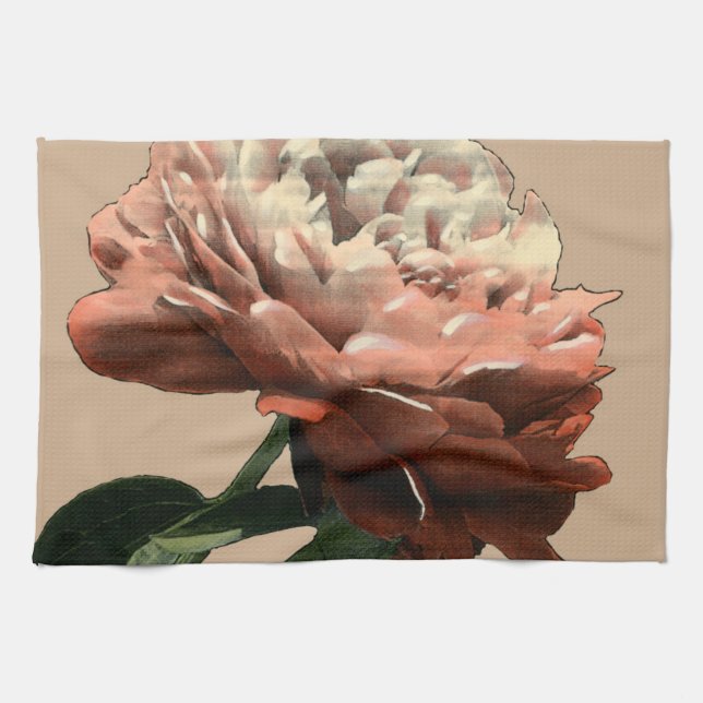 Ruby Red Rose with White Accents Tea Towel (Horizontal)