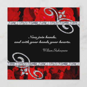 Ruby Red Roses & Diamond Swirls Wedding Invitation