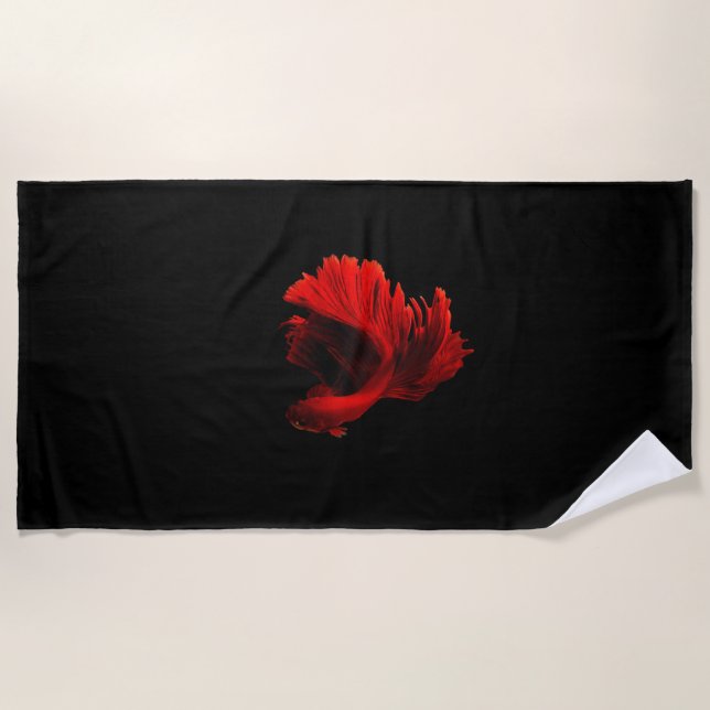 Ruby Red Siamese Fighting Fish Beach Towel (Front)