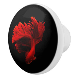 Ruby Red Siamese Fighting Fish Ceramic Knob