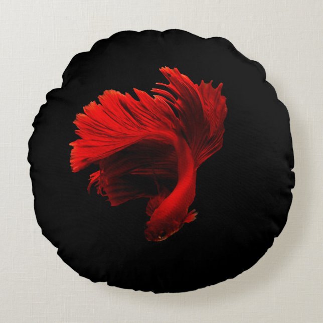 Ruby Red Siamese Fighting Fish Round Cushion (Front)