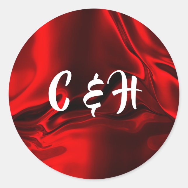 Ruby Red Silky Satin Personalised Initials Classic Round Sticker (Front)